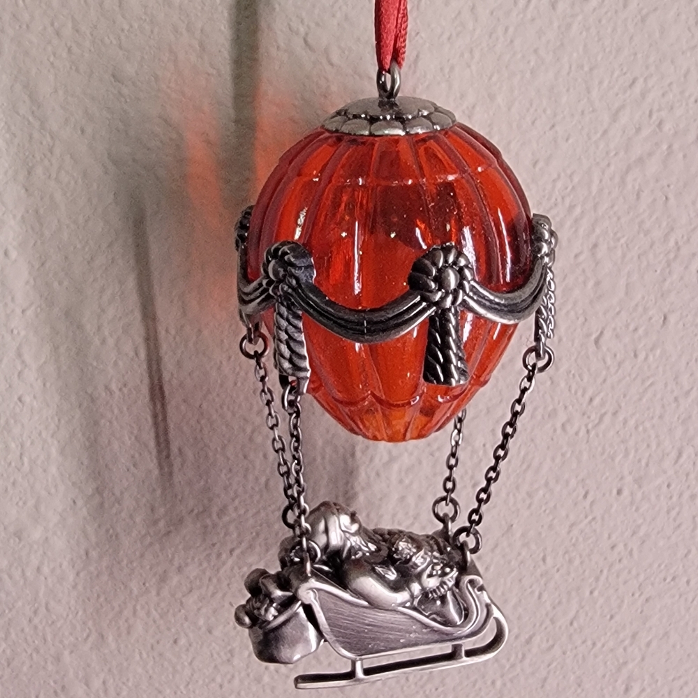 1990 Lenox Pewter & Glass Christmas Santa's Expedition Ornament
